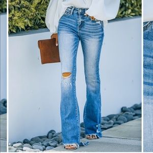 High Rise Distressed Flare Denim